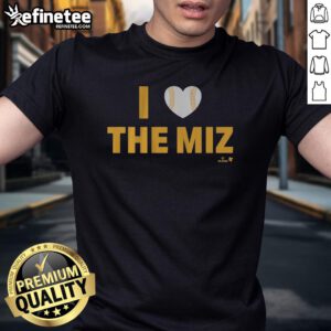 Nice Jacob Misiorowski wearing an 'I Heart The Miz' T-Shirt, showcasing his love for wrestling and pop culture.
