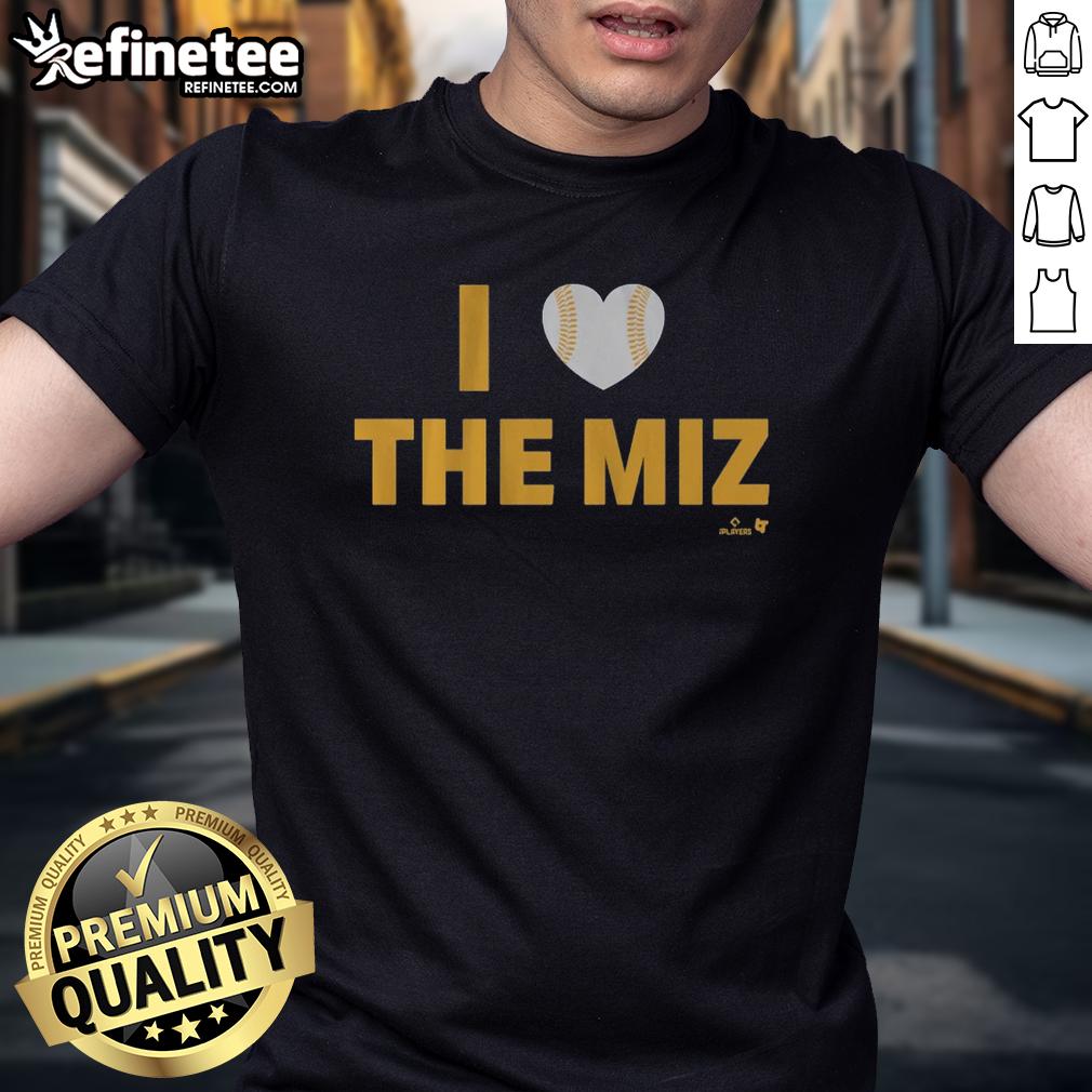 Nice Jacob Misiorowski wearing an 'I Heart The Miz' T-Shirt, showcasing his love for wrestling and pop culture.