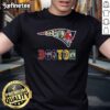 Alt Text: Collage logo T-shirt featuring New England Patriots and Boston sports teams, perfect for NFL fans.
