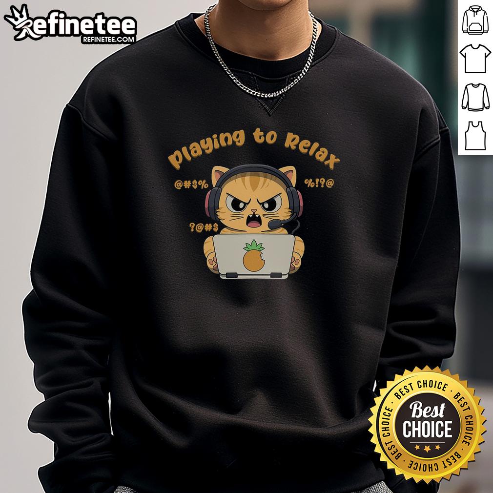 Funny angry cat sweatshirt design featuring a relaxed cat playing, perfect for cat lovers and cozy wear.