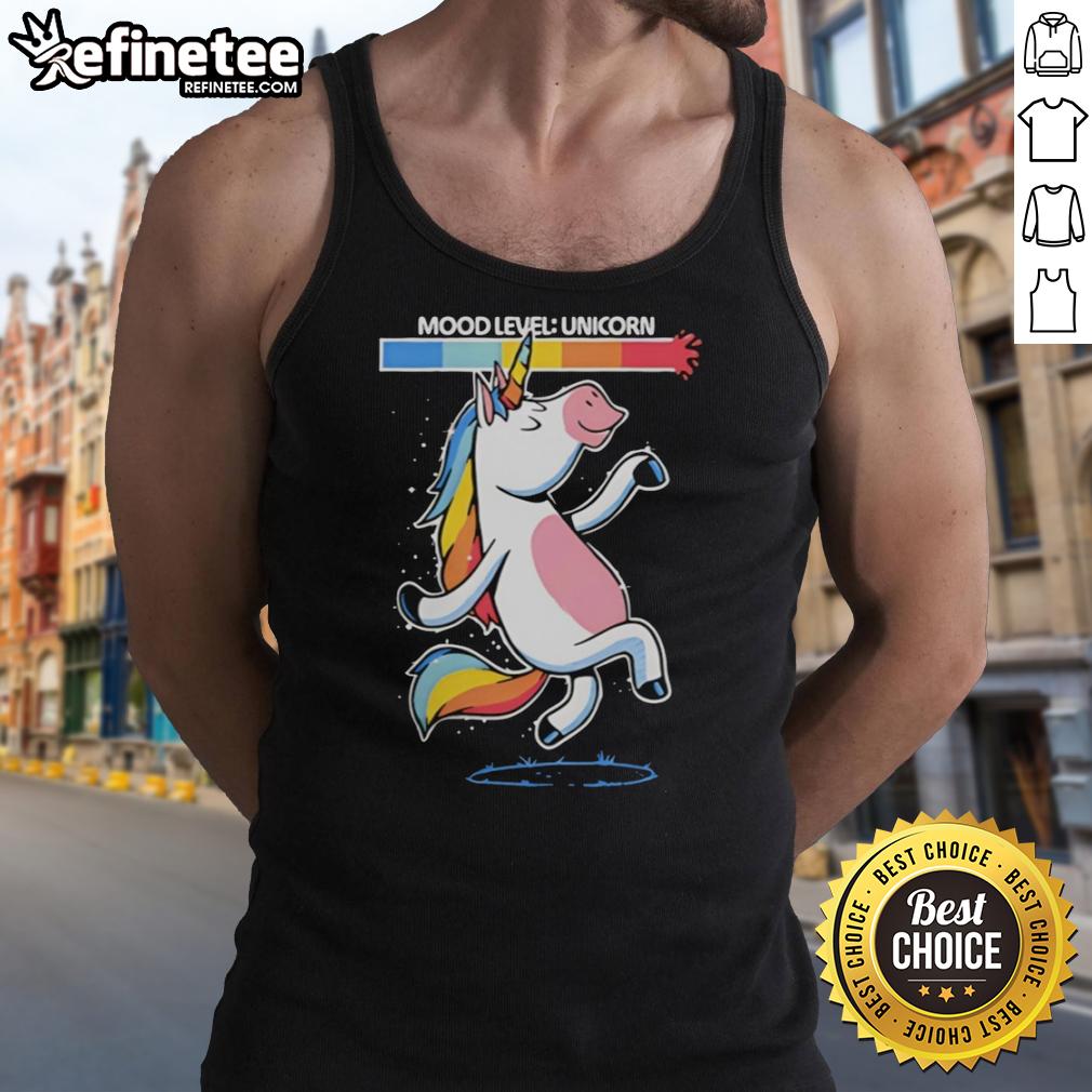 Colorful tank top featuring a happy unicorn design, perfect for uplifting vibes and dancing mood levels.