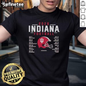 Official Indiana Hoosiers Helmet Football Schedule 2026 T-Shirt featuring team logo and schedule design.