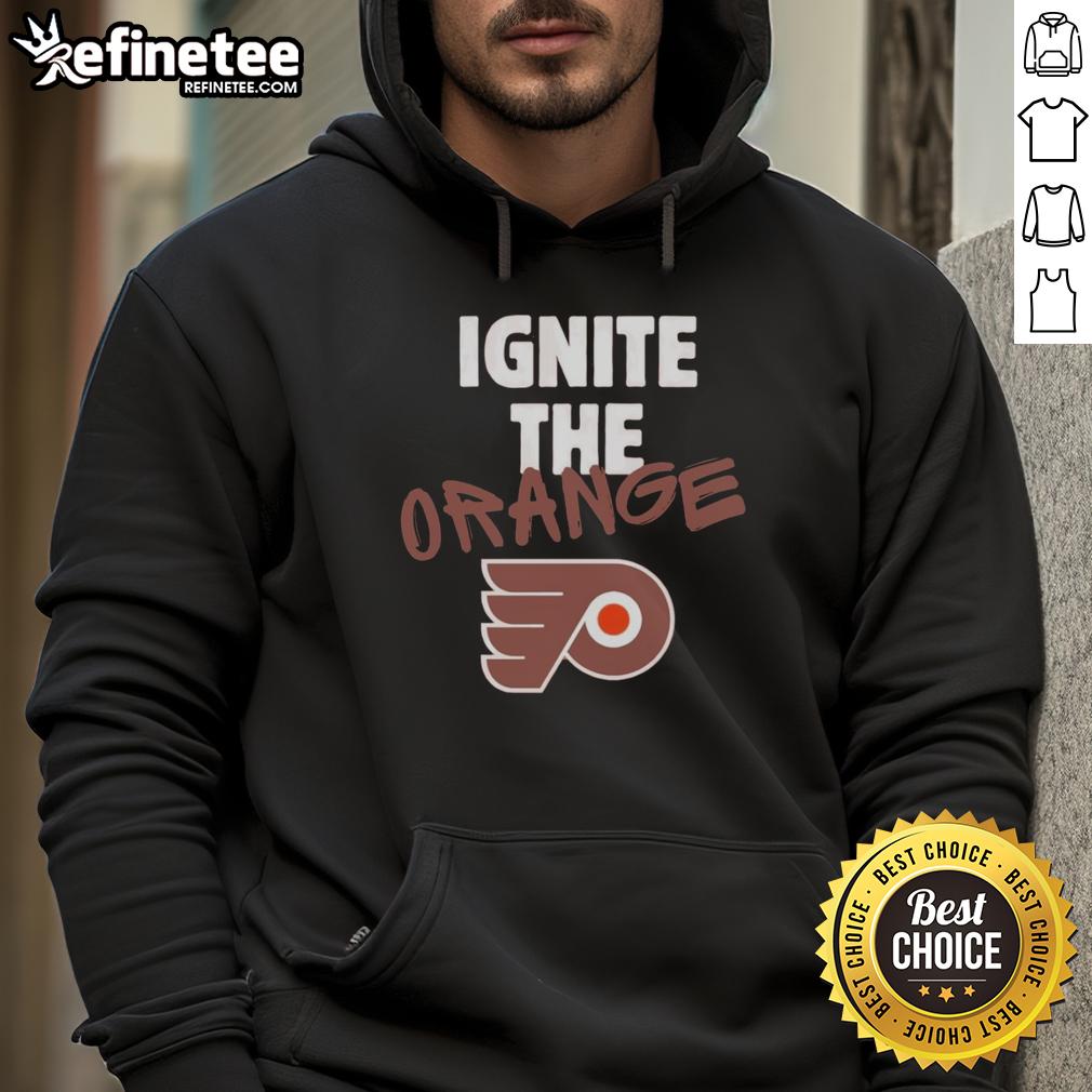 Official Philadelphia Flyers Ignite The Orange 2026 NHL Playoffs fan gear hoodie featuring team logo and vibrant colors.