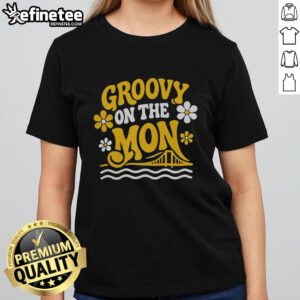 Alt Text: Official Pittsburgh Riverhounds SC Groovy On The Mon Ladies Tee featuring vibrant design and team logo.