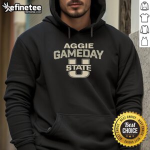 Alt Text: Retro hoodie featuring the Official Utah State Aggie Gameday Logo, perfect for game day and fan apparel.