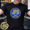 Original Buffalo Sabres Jfg River Hockey Academy logo T-shirt featuring vibrant graphics and team colors for hockey fans.