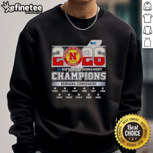 Alt Text: Original Nebraska Cornhuskers 2026 Big Ten Softball Tournament Champions sweatshirt in red with team logo.