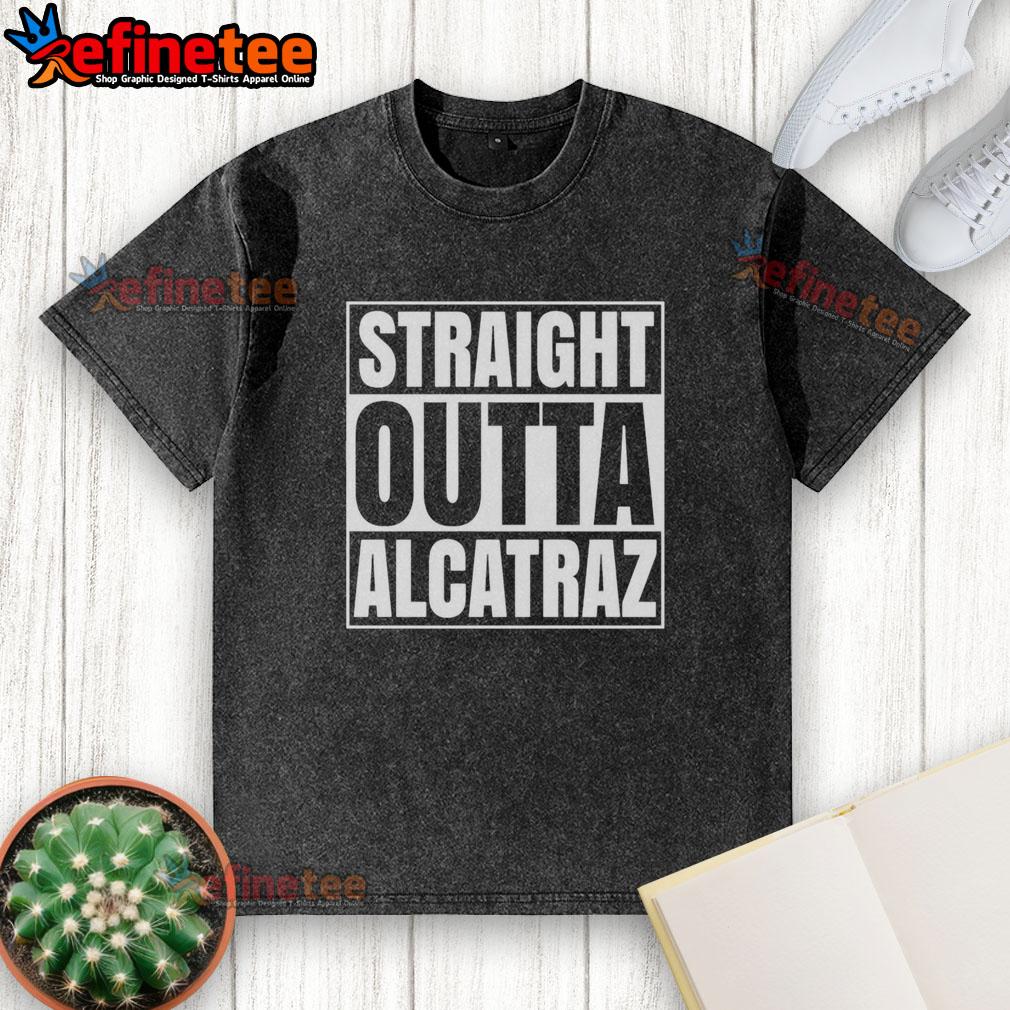 Original Straight Outta Alcatraz Prison washed t-shirt featuring a vintage design and soft fabric for comfort.