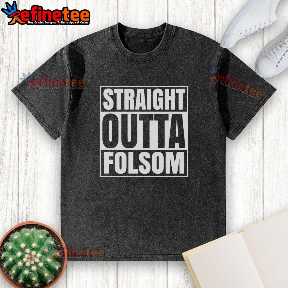 Alt Text: Original Straight Outta Folsom United States Prison washed t-shirt showcasing iconic design and vintage style.