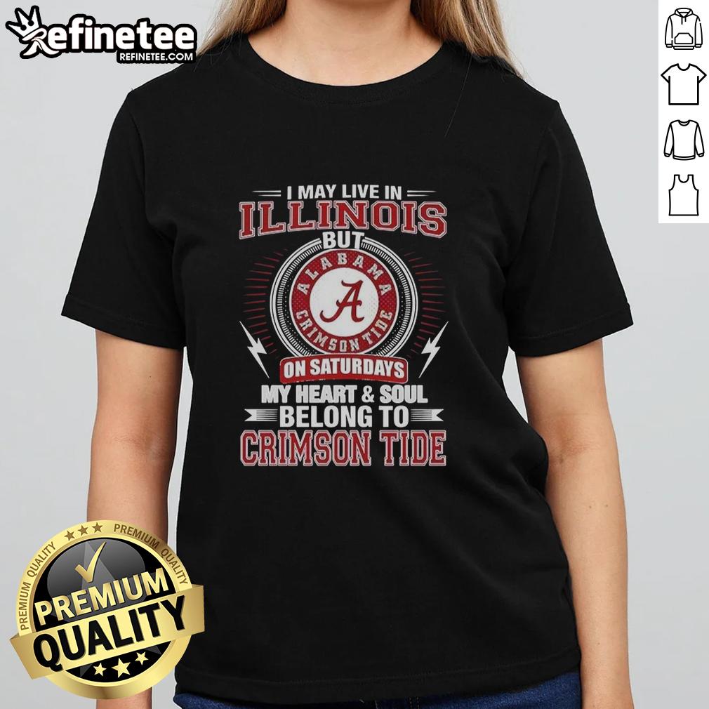 Premium Alabama Crimson Tide ladies tee shirt with 'My Heart and Soul Belong to Crimson Tide' text design.
