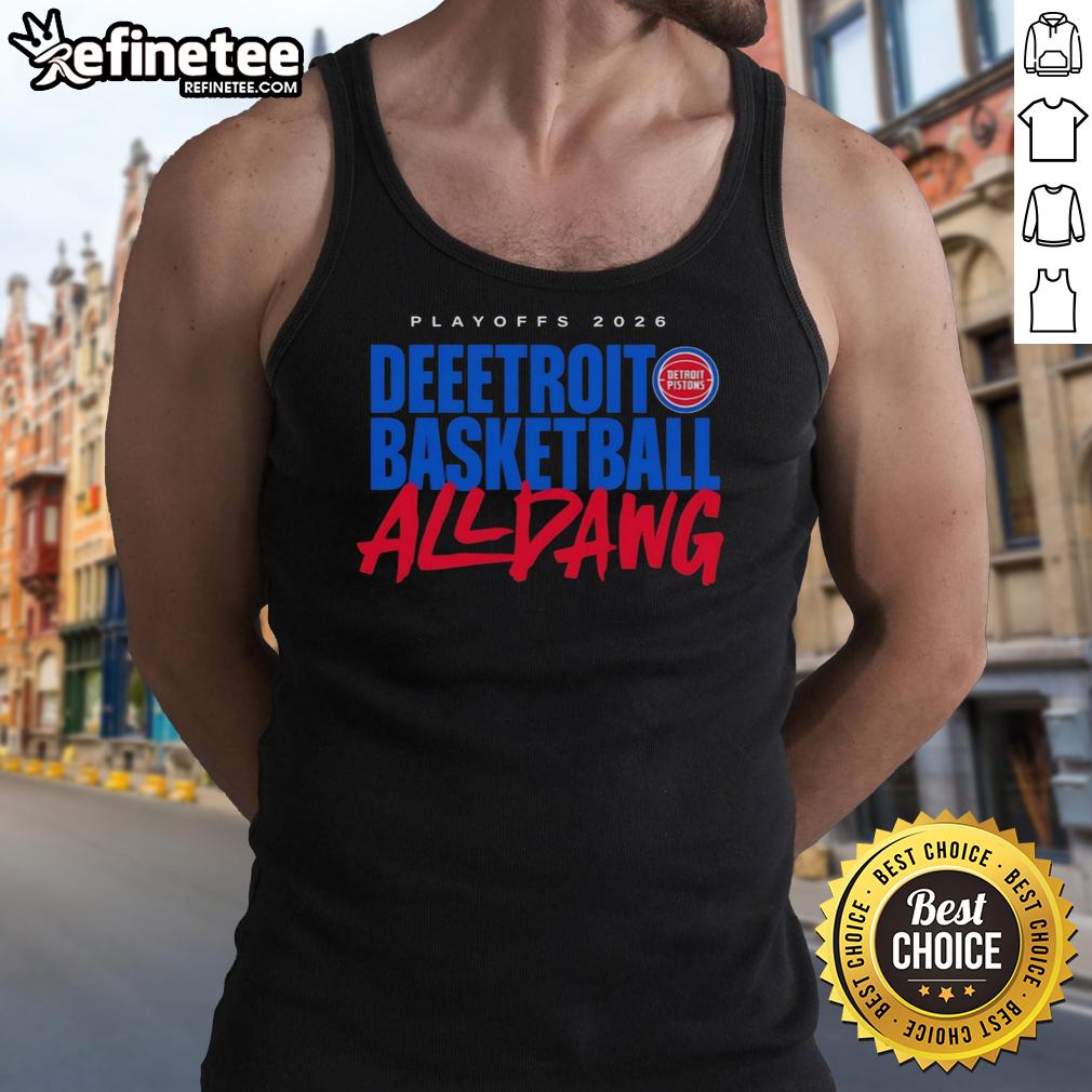 Premium Detroit Pistons All Dawg NBA Playoffs 2026 tank top featuring vibrant team colors and logo design.