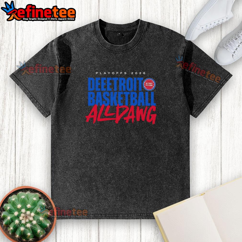 Alt Text: Premium Detroit Pistons All Dawg NBA Playoffs 2026 washed t-shirt featuring team logo and vibrant graphics.