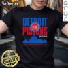 Premium Detroit Pistons basketball t-shirt featuring a vintage NBA Eastern Conference city skyline design.