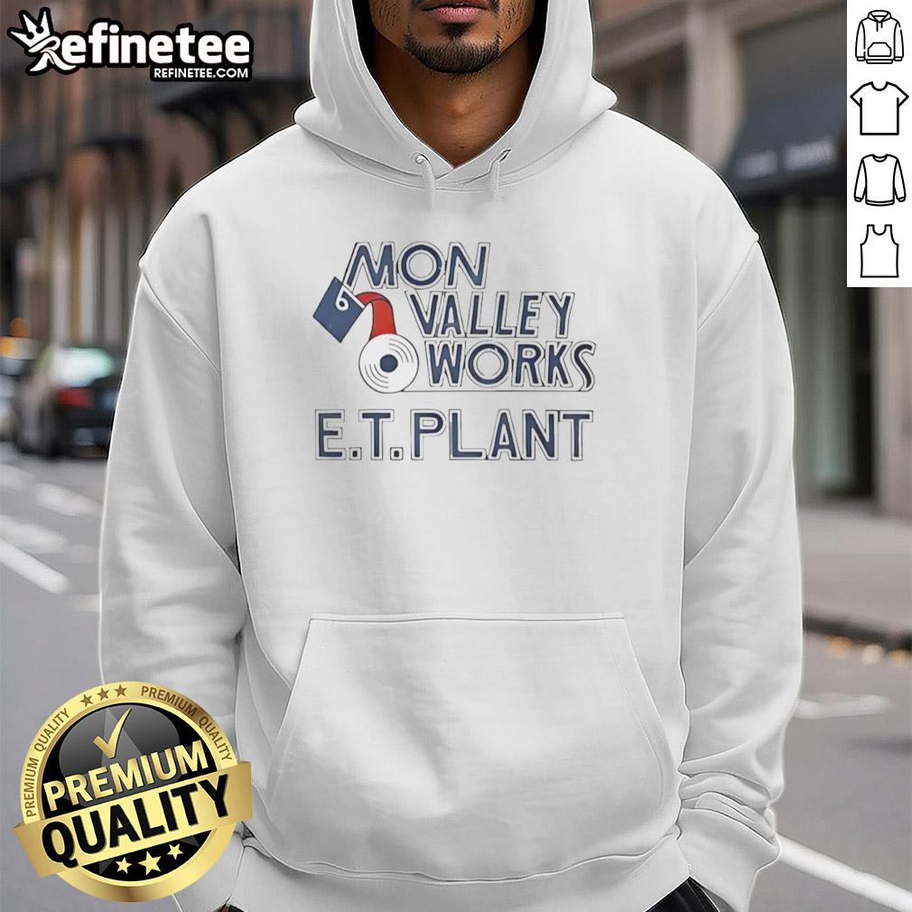 Alt Text: Premium Mon Valley Works E.T. Plant hoodie featuring molten metal pour design, perfect for steel industry enthusiasts.