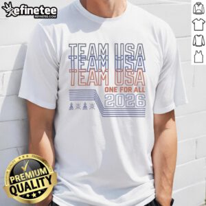 Premium Team USA One For All 2026 Sports Tournament Graphic T-Shirt featuring vibrant design and patriotic colors.