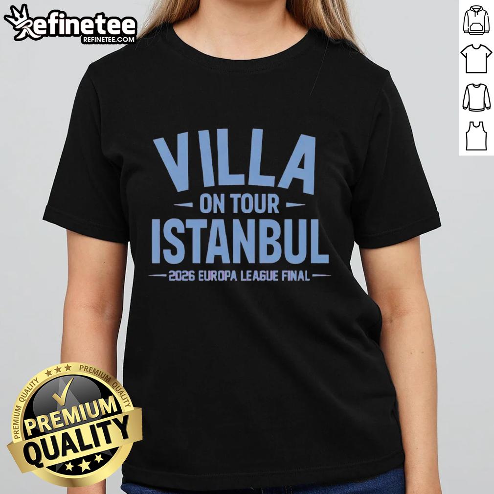 Pretty Aston Villa ladies tee for 2026 Europa League Final in Istanbul, featuring vibrant design and team colors.