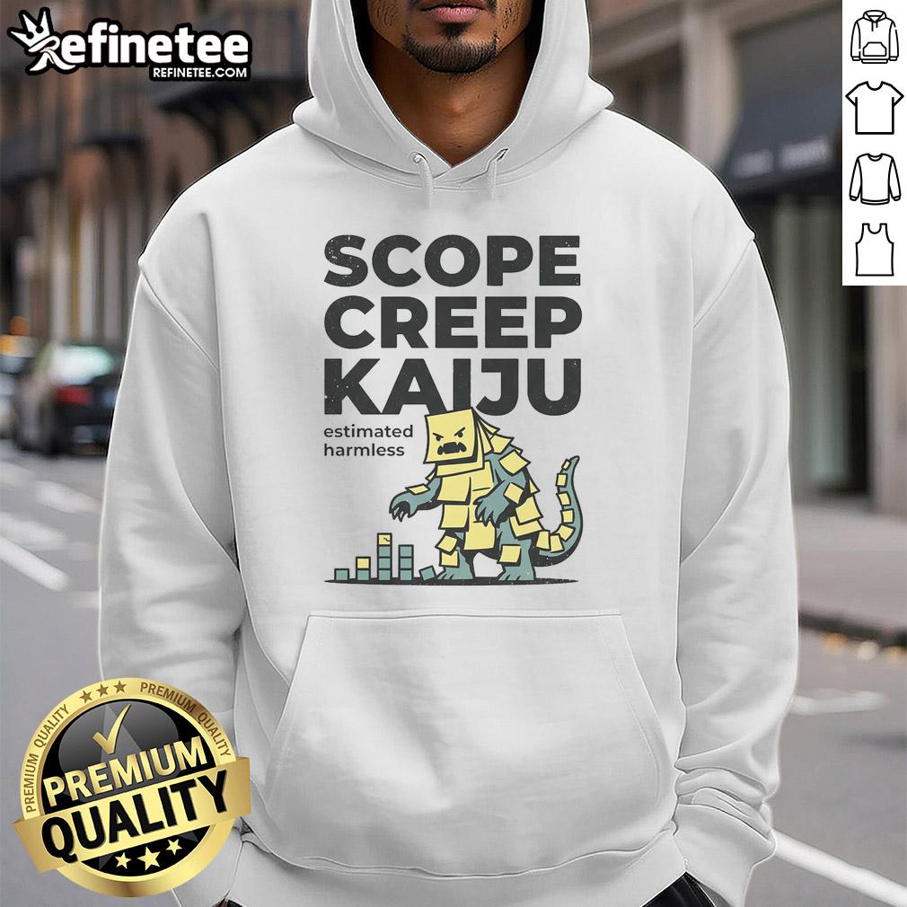 Pretty Scope Creep Kaiju Estimated Harmless Hoodie design featuring a colorful monster illustration on a cozy sweatshirt.