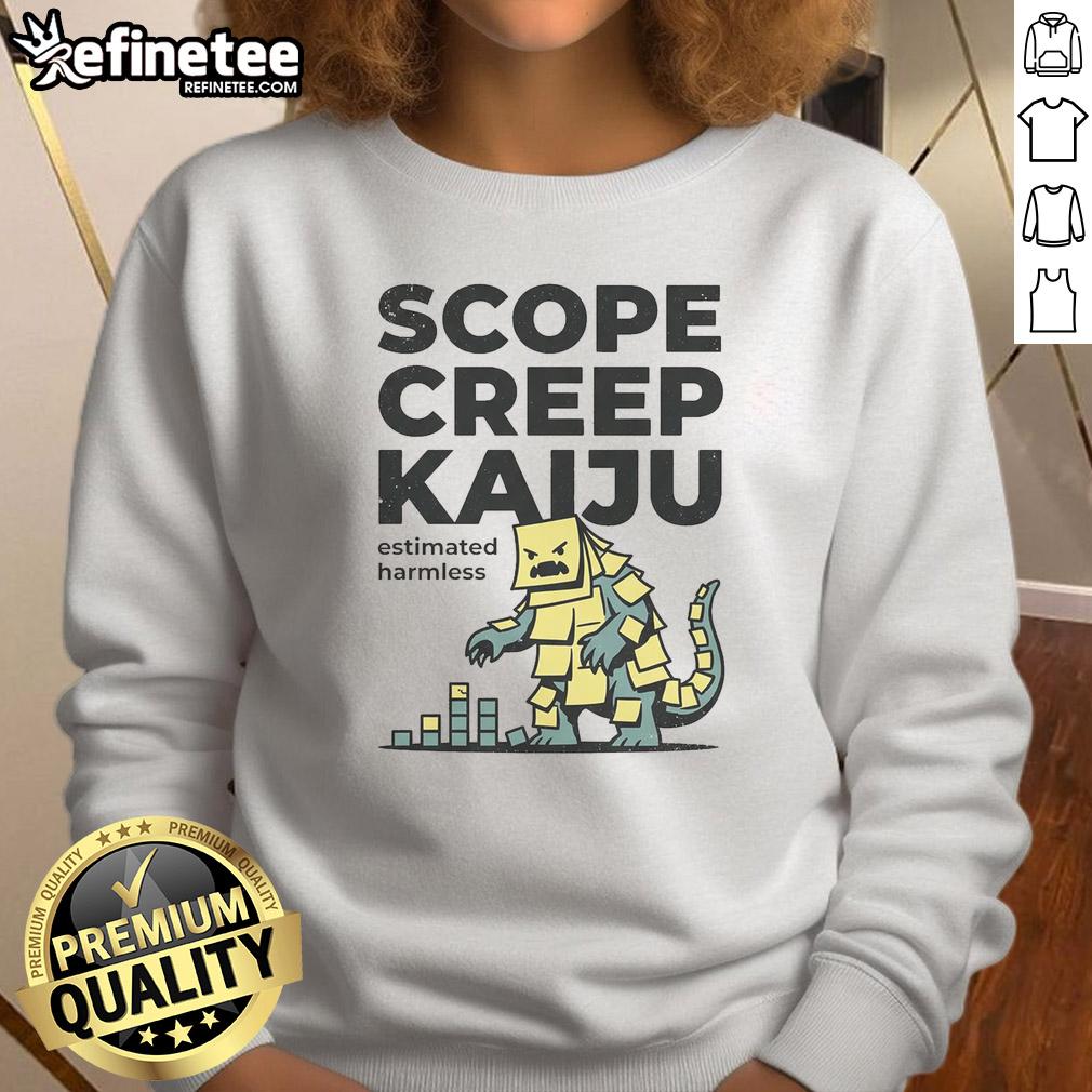 Casual Pretty Scope Creep Kaiju Estimated Harmless Sweatshirt featuring colorful monster design for unique style.