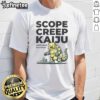 Pretty Scope Creep Kaiju Estimated Harmless T-Shirt design featuring a colorful, whimsical monster illustration.