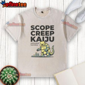 Pretty Scope Creep Kaiju Estimated Harmless washed t-shirt featuring a colorful kaiju design on a soft fabric.