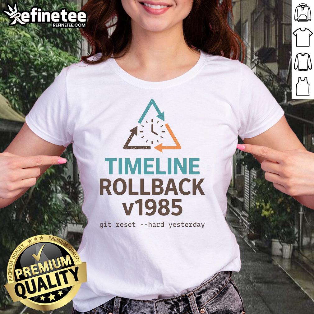 Pretty Timeline Rollback V1985 Ladies Tee featuring a stylish design and vibrant colors for casual wear.