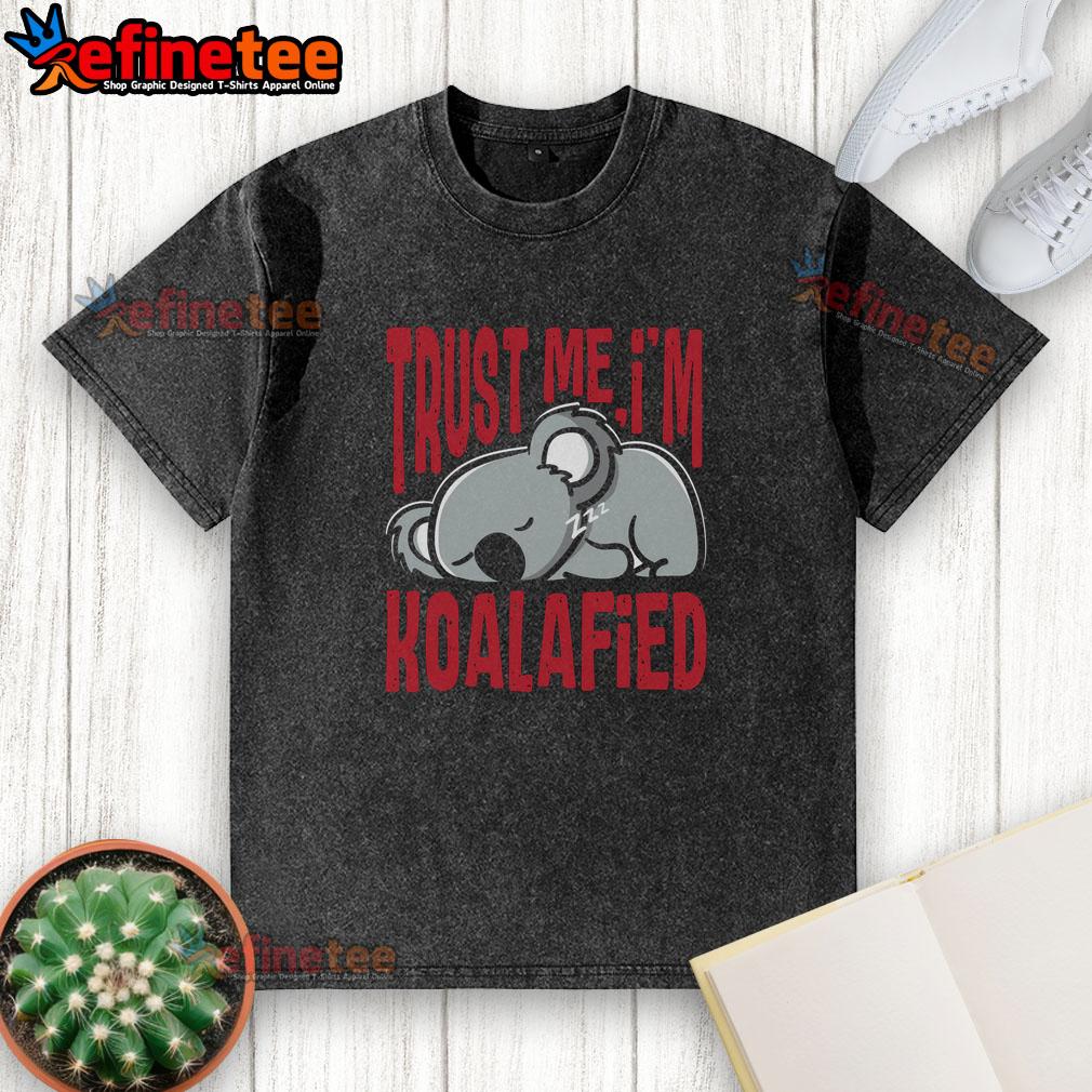 Top Trust Me I'm Koalafied washed t-shirt featuring a playful koala graphic, perfect for casual wear and animal lovers.