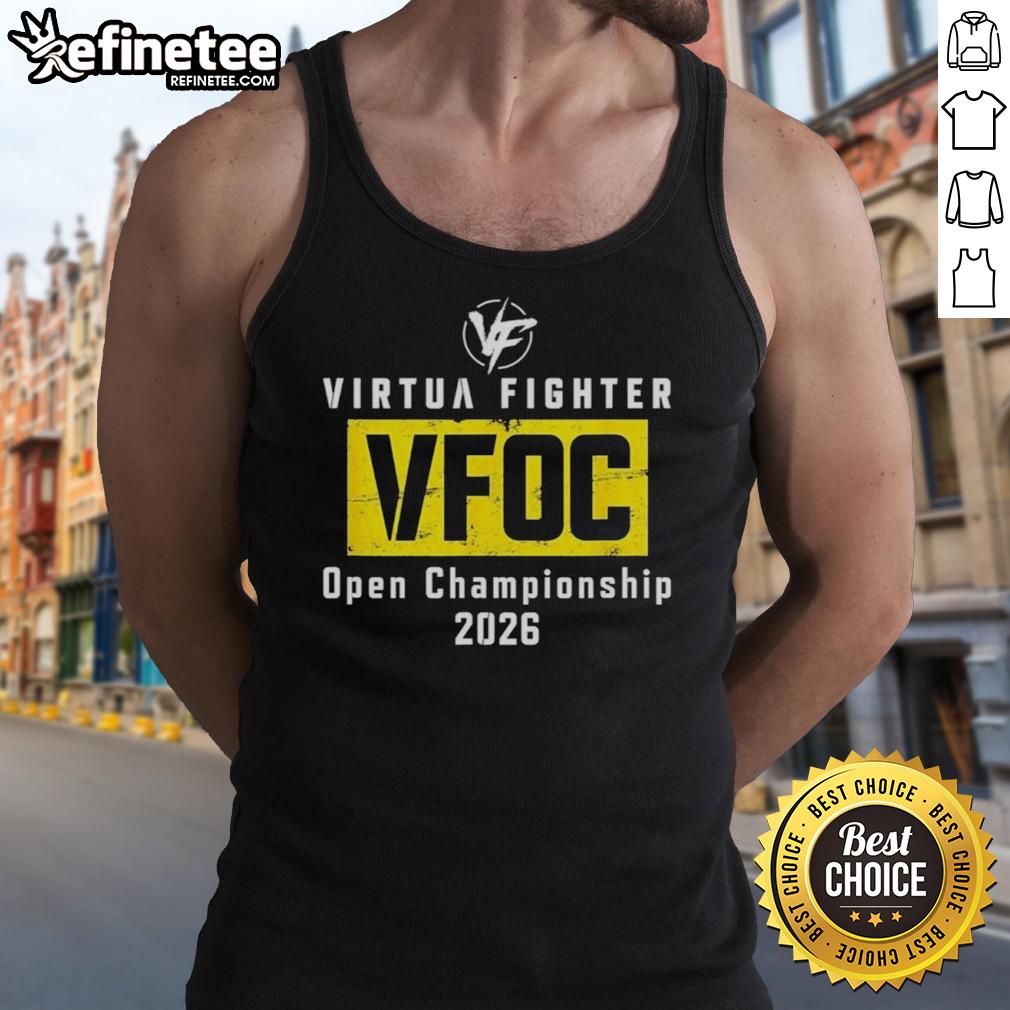Alt Text: Top Vfoc Virtua Fighter Open Championship 2026 tank top featuring vibrant graphics and a stylish design.