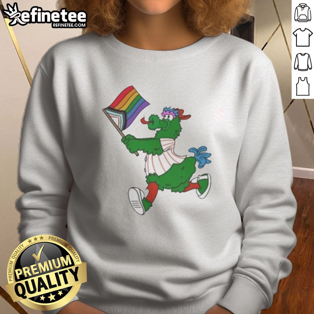 Awesome Philadelphia Phillies Pride Mascot Running With Progress Flag t shirt on Sweatshirt Awesome Philadelphia Phillies Pride Mascot Running With Progress Flag t shirt shown as a sweatshirt preview
