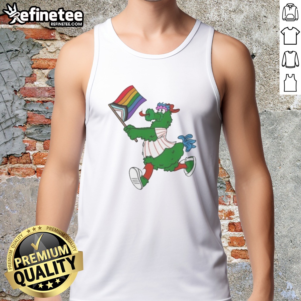 Awesome Philadelphia Phillies Pride Mascot Running With Progress Flag t shirt on Tank Top Awesome Philadelphia Phillies Pride Mascot Running With Progress Flag t shirt shown as a tank top preview