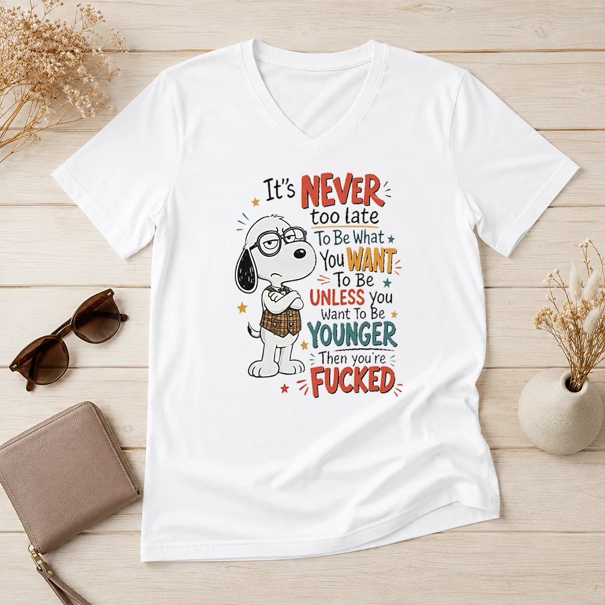 Awesome Snoopy Peanuts It Is Never V-Neck Shirt Awesome Snoopy Peanuts It Is Never V-Neck Shirt