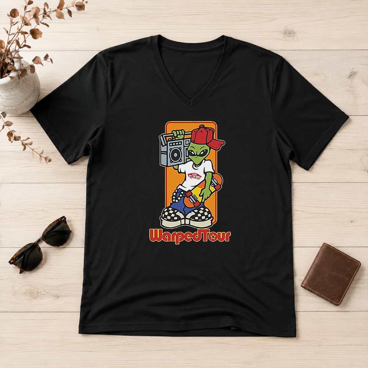 Awesome Vans Warped Tour Alien V-Neck Shirt Awesome Vans Warped Tour Alien V-Neck Shirt