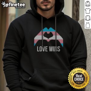 Funny Love Wins Transgender Pride Flag Heart Hands Symbol Equality LGBTQIA Plus hoodie displayed in vibrant colors.