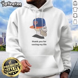 Funny New York Knicks Bearded Fan Cap Thank You For Saving My Life Meme Illustration hoodie in navy blue with front pocket and drawstring hood