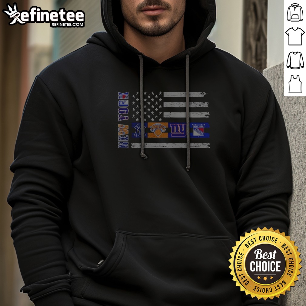 Funny New York Sport Teams Yankees Knicks Giants Rangers American Flag USA Independence Day Hoodie
