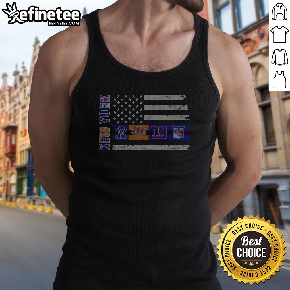 Funny New York Sport Teams Yankees Knicks Giants Rangers American Flag USA Independence Day Tank Top