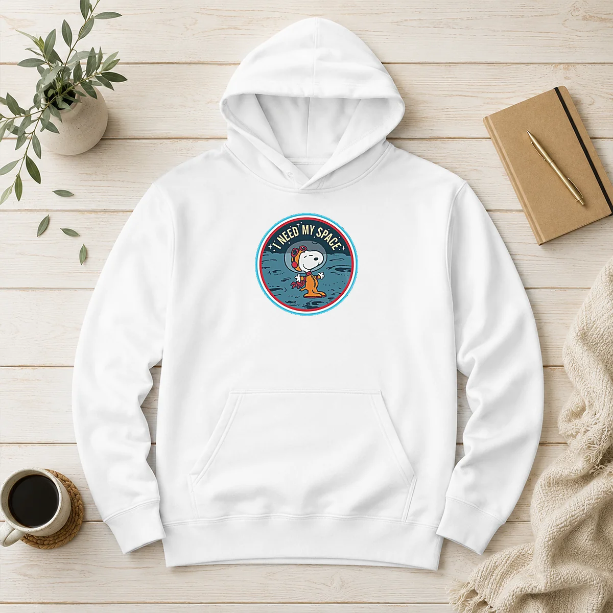 Funny Peanuts Snoopy On The Moon I Need My Space Mens Hoodie
