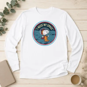 Funny Peanuts Snoopy On The Moon I Need My Space Mens Long Sleeve Shirt