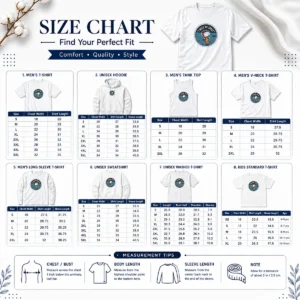 Size chart for Funny Peanuts Snoopy On The Moon I Need My Space Mens with measurements in inches and cm