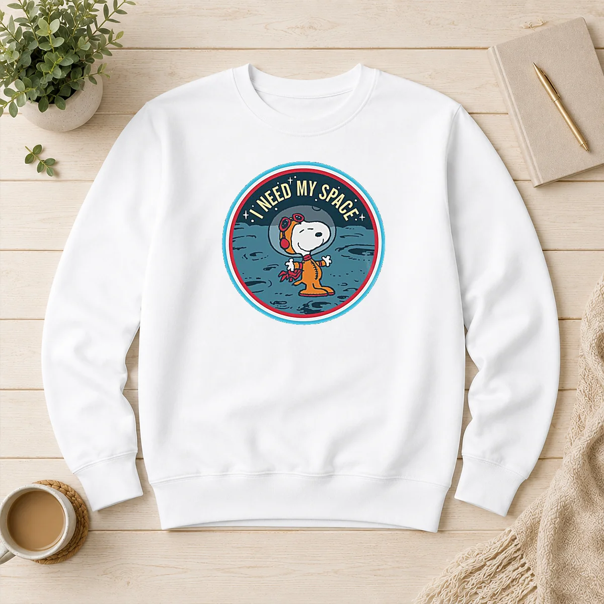 Funny Peanuts Snoopy On The Moon I Need My Space Mens Sweater