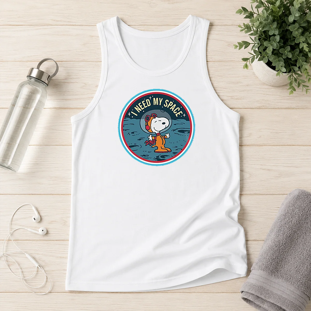 Funny Peanuts Snoopy On The Moon I Need My Space Mens Tank Top
