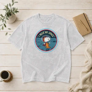 Funny Peanuts Snoopy On The Moon I Need My Space Mens Washed T-Shirt