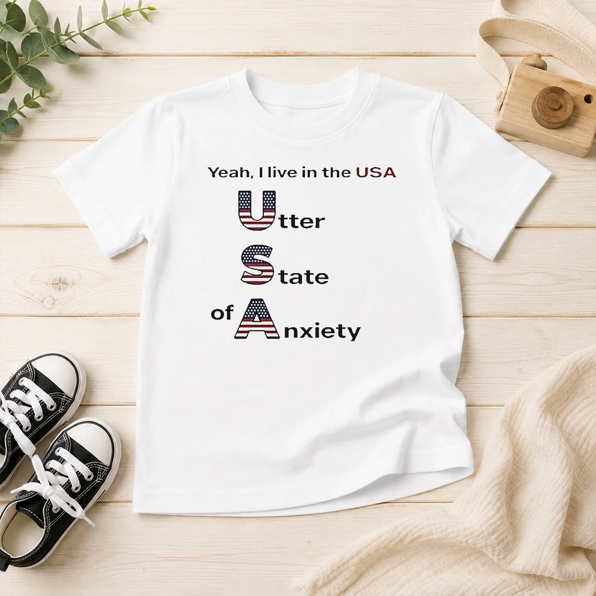 Funny Yeah I Live In The USA Utter State Of Anxiety Kids T-Shirt
