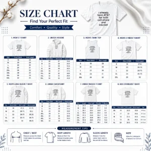 Size chart for Good I Already Have AT&T For Both Cell Phone And Internet with measurements in inches and cm