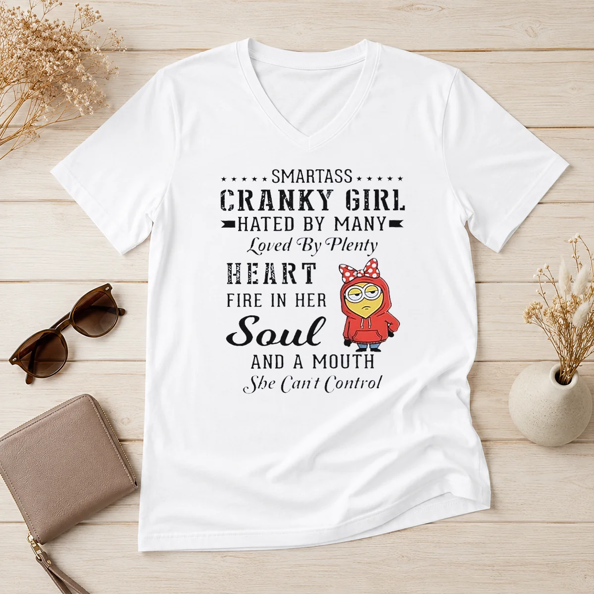 Good Minions Smartass Cranky Girl Hated V-Neck Shirt Good Minions Smartass Cranky Girl Hated V-Neck Shirt