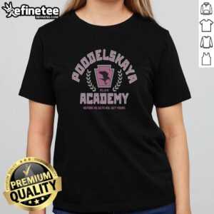 Good Poodelskaya Academy Alum Before He Gets His Get Yours Raven girlt shirt featuring a trendy design for young girls.