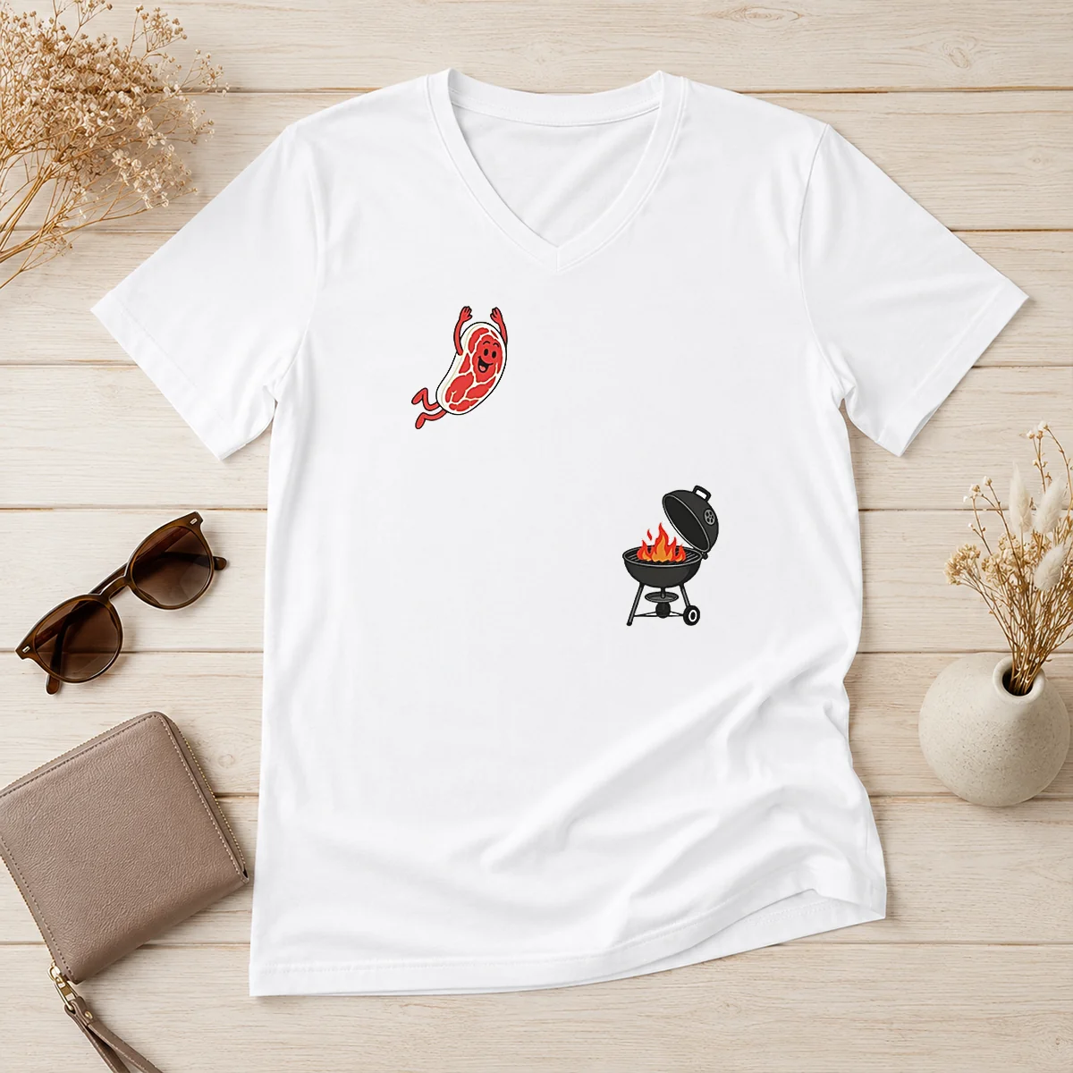 Good Steak Fly BBQ Freedom American V-Neck Shirt Good Steak Fly BBQ Freedom American V-Neck Shirt