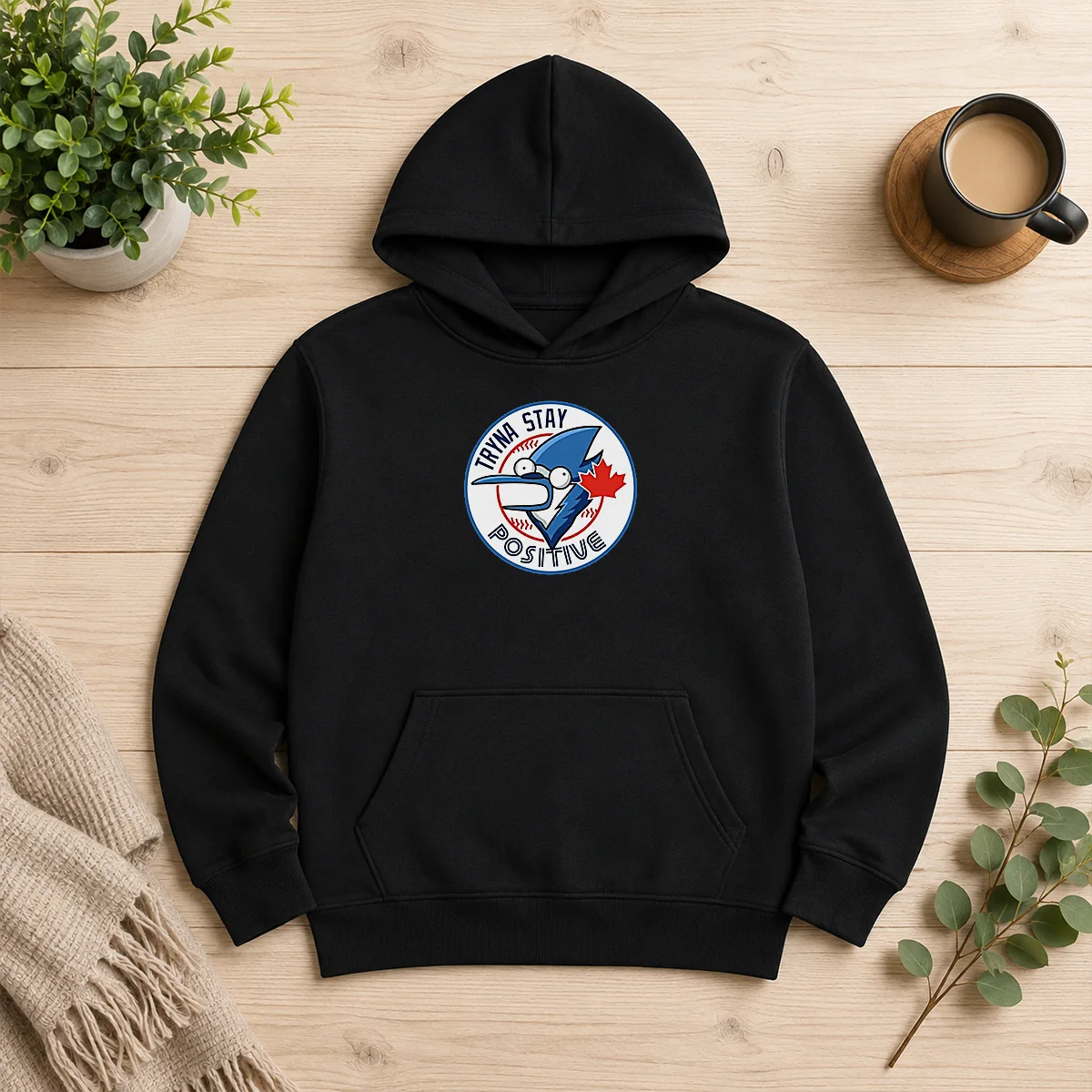 Hot Tryna Stay Positive Mordecai Regular Show Blue Jays Baseball Logo Parody Hoodie