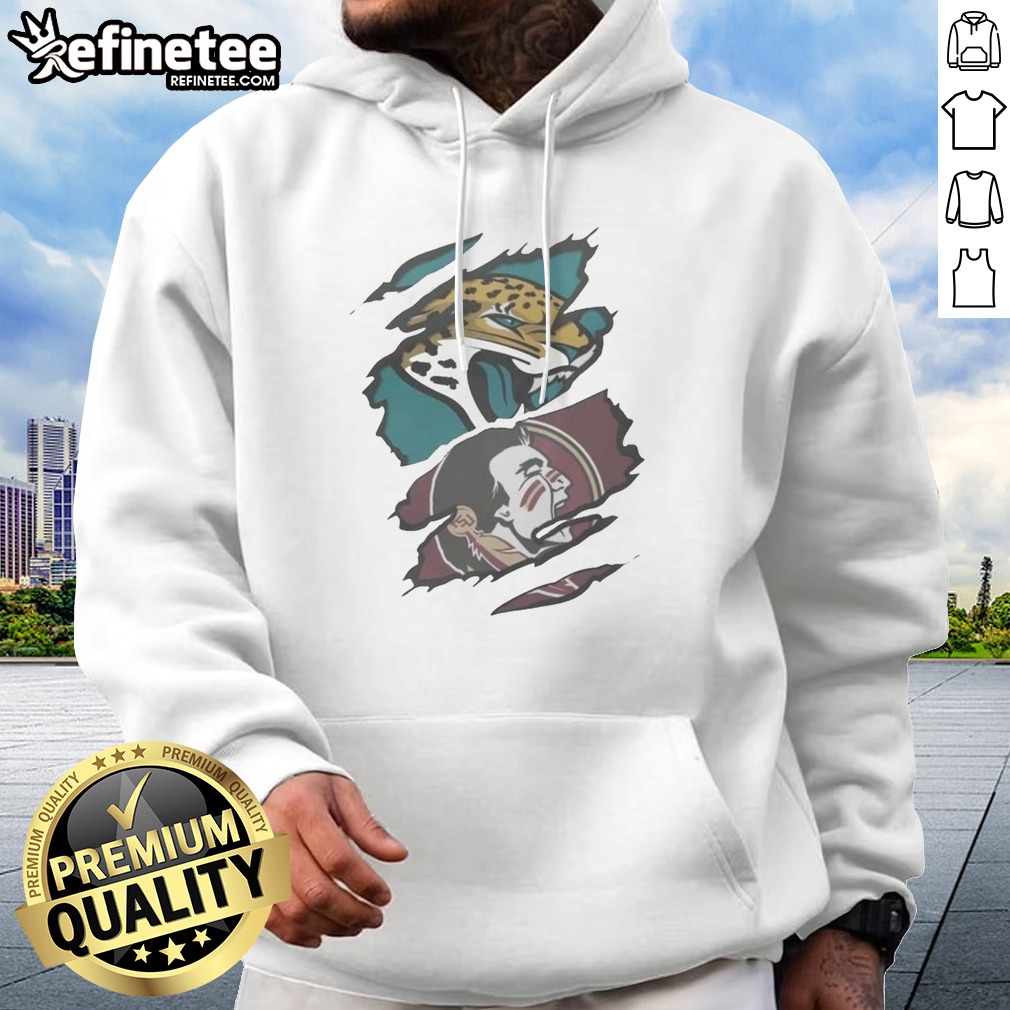 Nice Jacksonville Jaguars Florida State Seminoles Team Logo T Shirt on Hoodie Nice Jacksonville Jaguars Florida State Seminoles Team Logo T Shirt shown as a hoodie preview