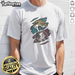 Nice Jacksonville Jaguars Florida State Seminoles Team Logo t shirt featuring team colors and logos