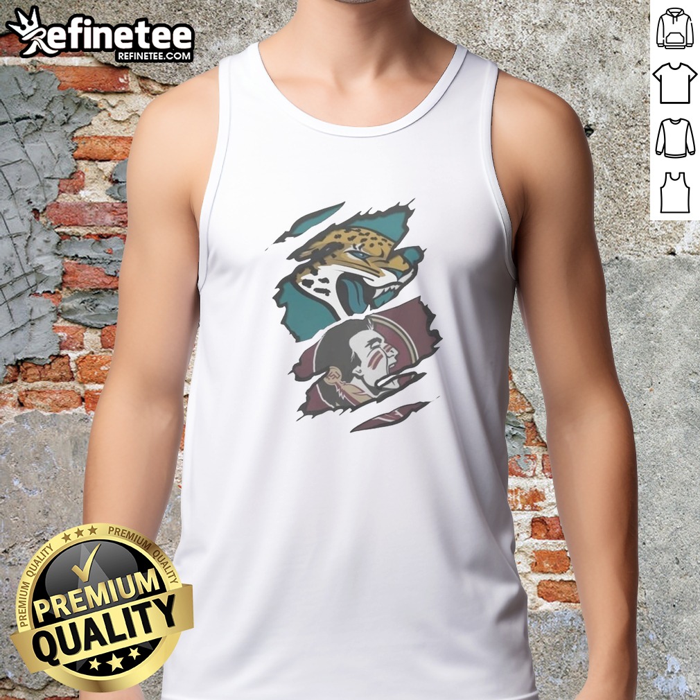 Nice Jacksonville Jaguars Florida State Seminoles Team Logo T Shirt on Tank Top Nice Jacksonville Jaguars Florida State Seminoles Team Logo T Shirt shown as a tank top preview